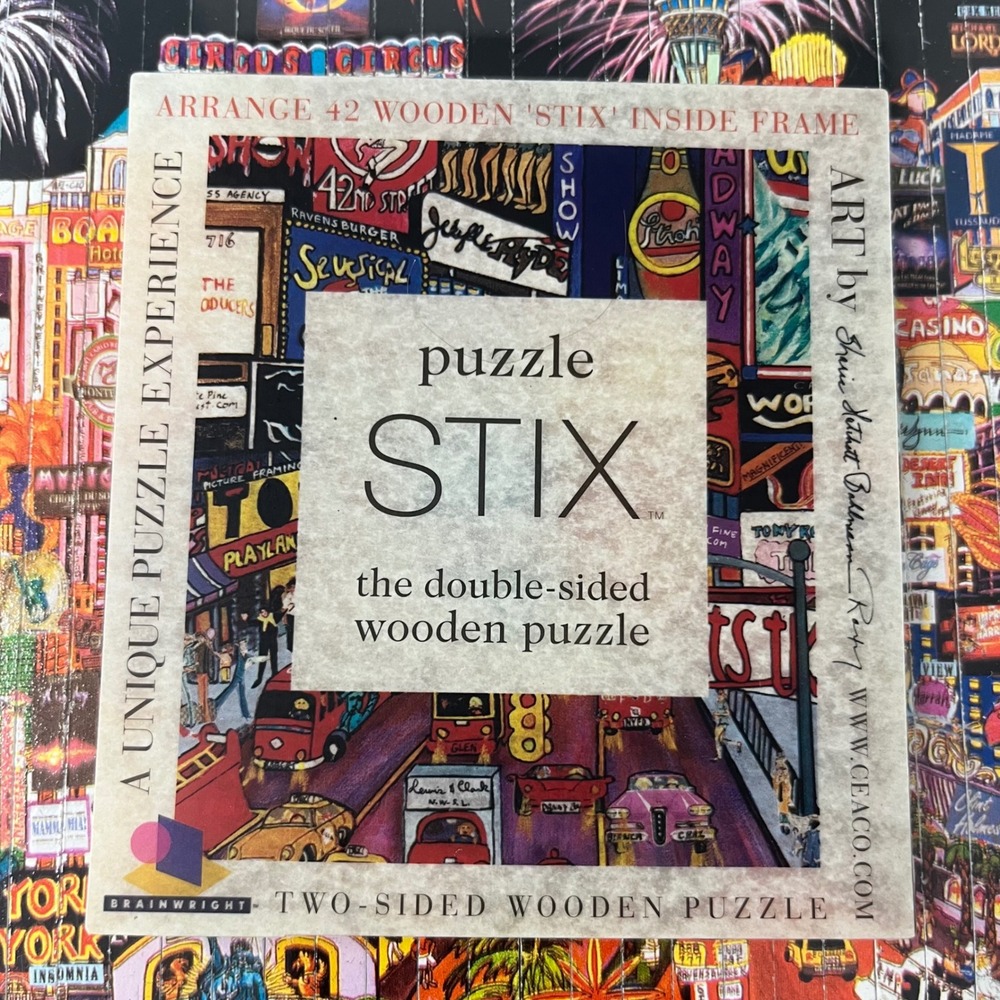 Brainwright Puzzle STIX Double Sided Wooden Puzzle Las Vegas NYC Art 8401-3 NEW - Picture 5 of 7